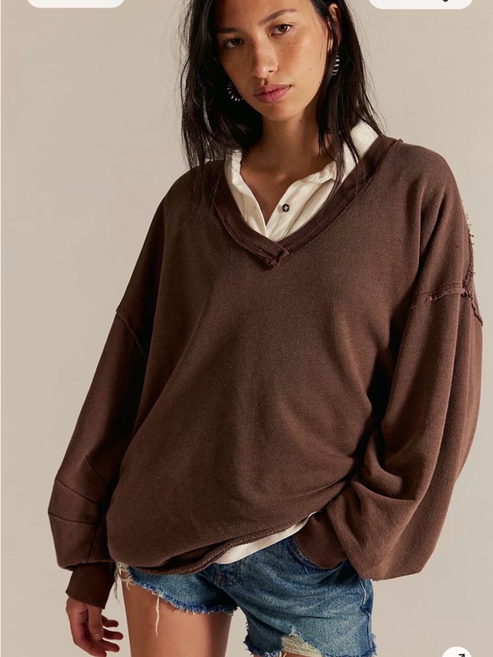 Free People We The Free Venice V-Neck Sweatshirt. NWT brown bear